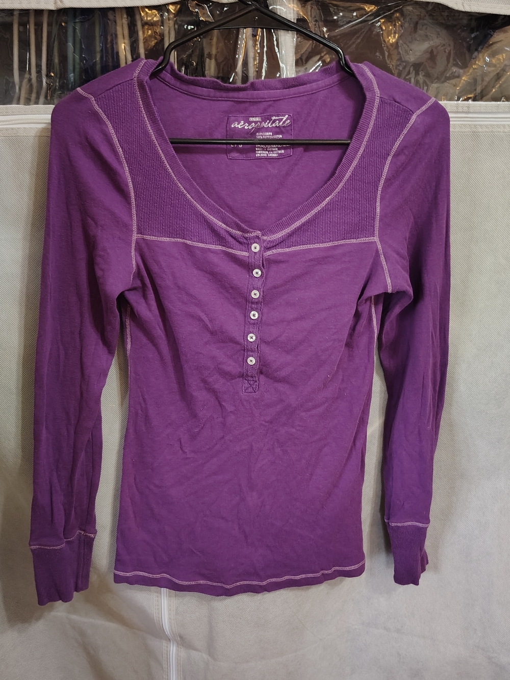aeropostale Purple Long-Sleeve Henley Top